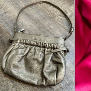 Furla Metallic Leather Mini 8” Bag w/ Hot Pink Lining & Ruffle Embellishments